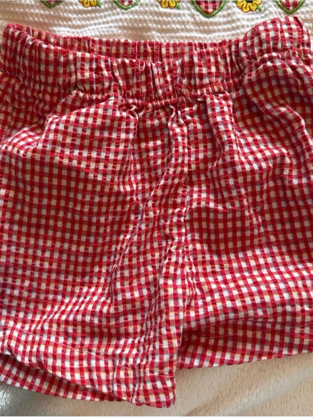 Vintage 90s Kids Headquarters 3T Girls Short Set Gingham Red Flowers